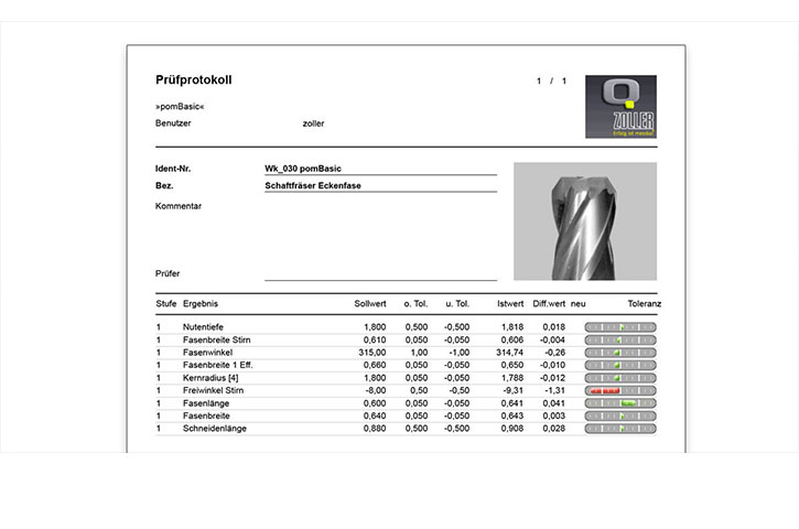 ZOLLER pomsoft 只需按下按钮即可记录测试 